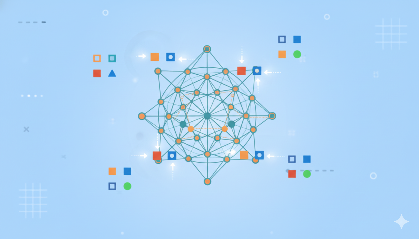 An abstract graphic showing data points and connections, illustrating network analysis.